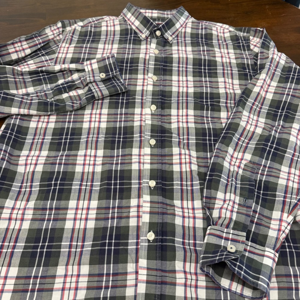 UNTUCKit Mens XL Plaid Button Down Shirt Green Navy White Cotton Long Sleeve - Picture 4 of 8